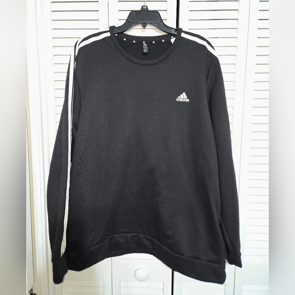 Adidas Men's 2XL Black 3 Stripe Pullover Sweatshirt
